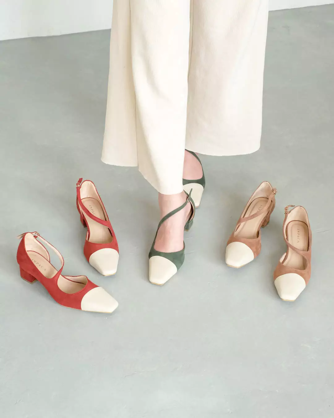 INPACA Millie Mary Jane Block Heel Suede Heels Wanita