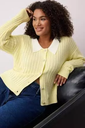 Yellow Knitwear Large Size Cardigan Tbbaw23Av00084
