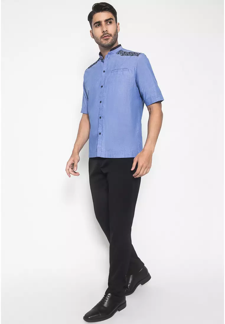 LGS - Regular Fit - Baju Koko - Bordir Simetris - Kantong Satu - Biru - CSH.285.S1055K.351.C