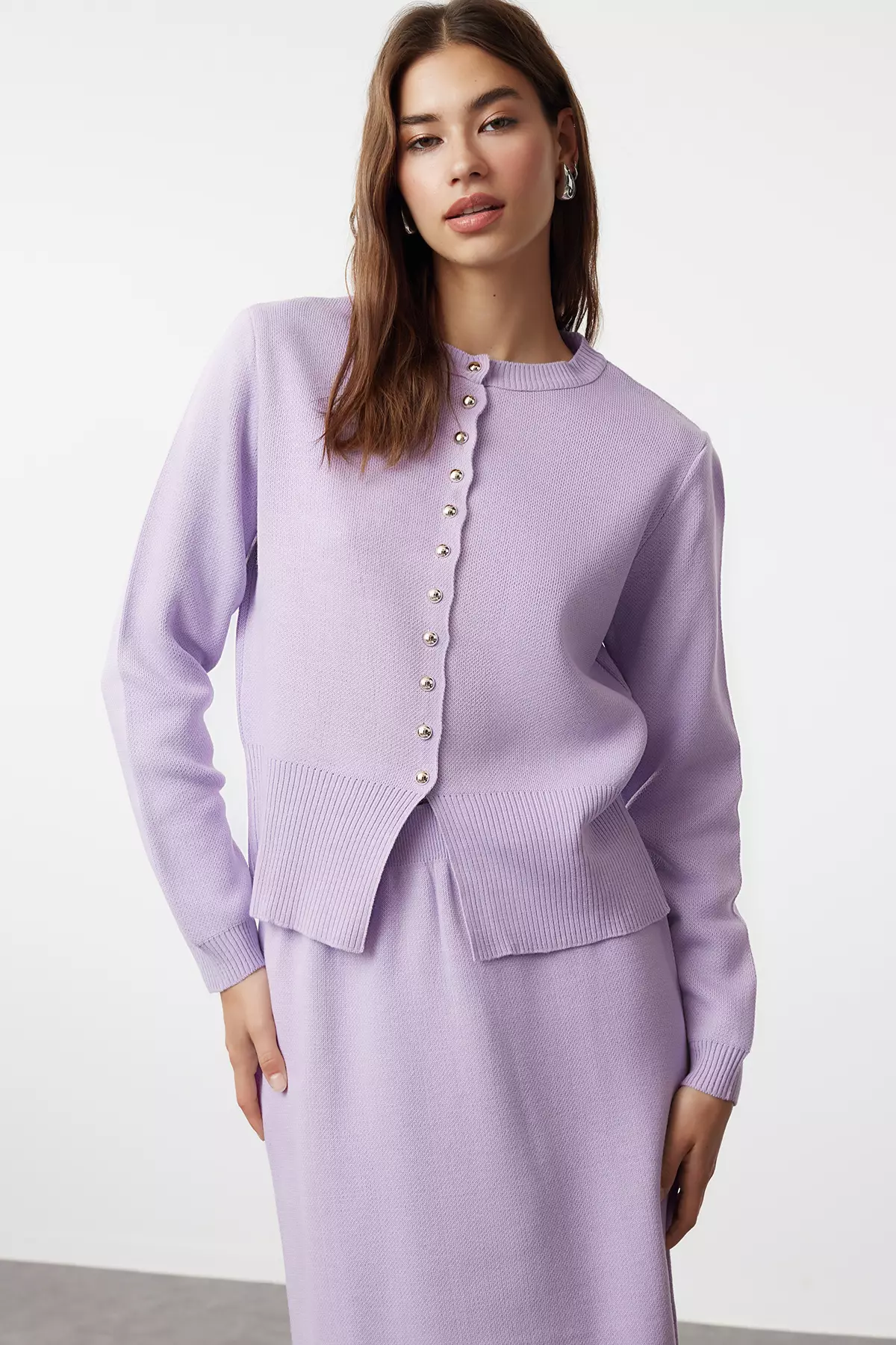 Lilac Knitwear Cardigan And Skirt Set - Button Detailed Tctaw25Us00014
