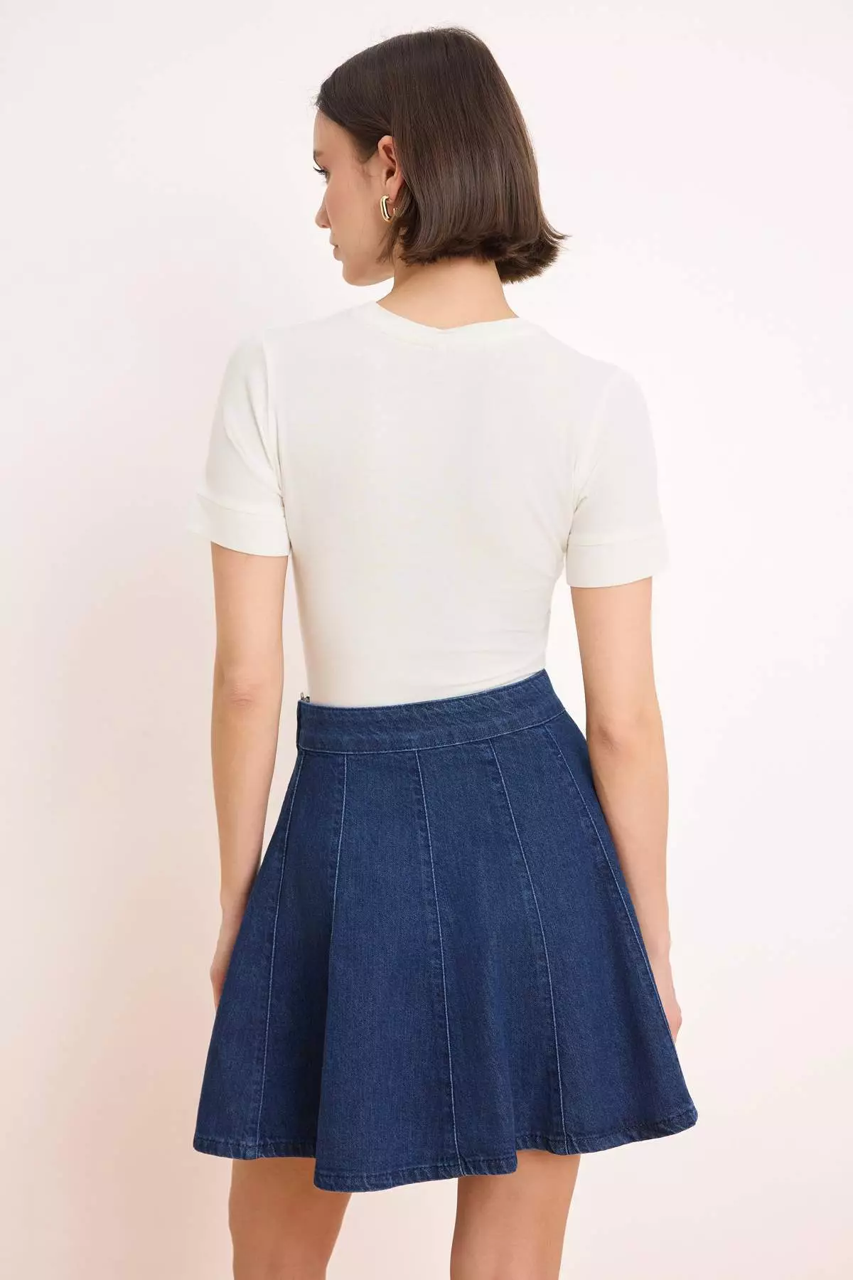 Dark Blue Flounced 1% Cotton Mini Denim Skirt Twoss26Et68