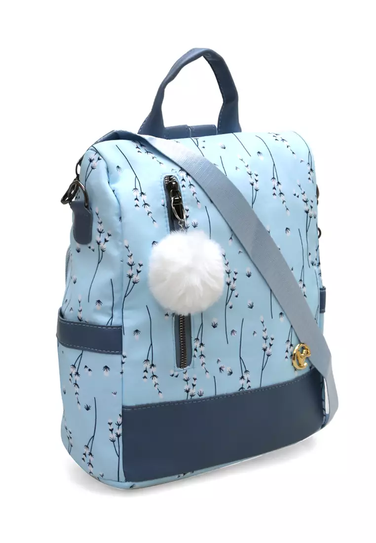 Cintya Tas Ransel Wanita Waterproof Motif Bunga Premium Quality - Biru