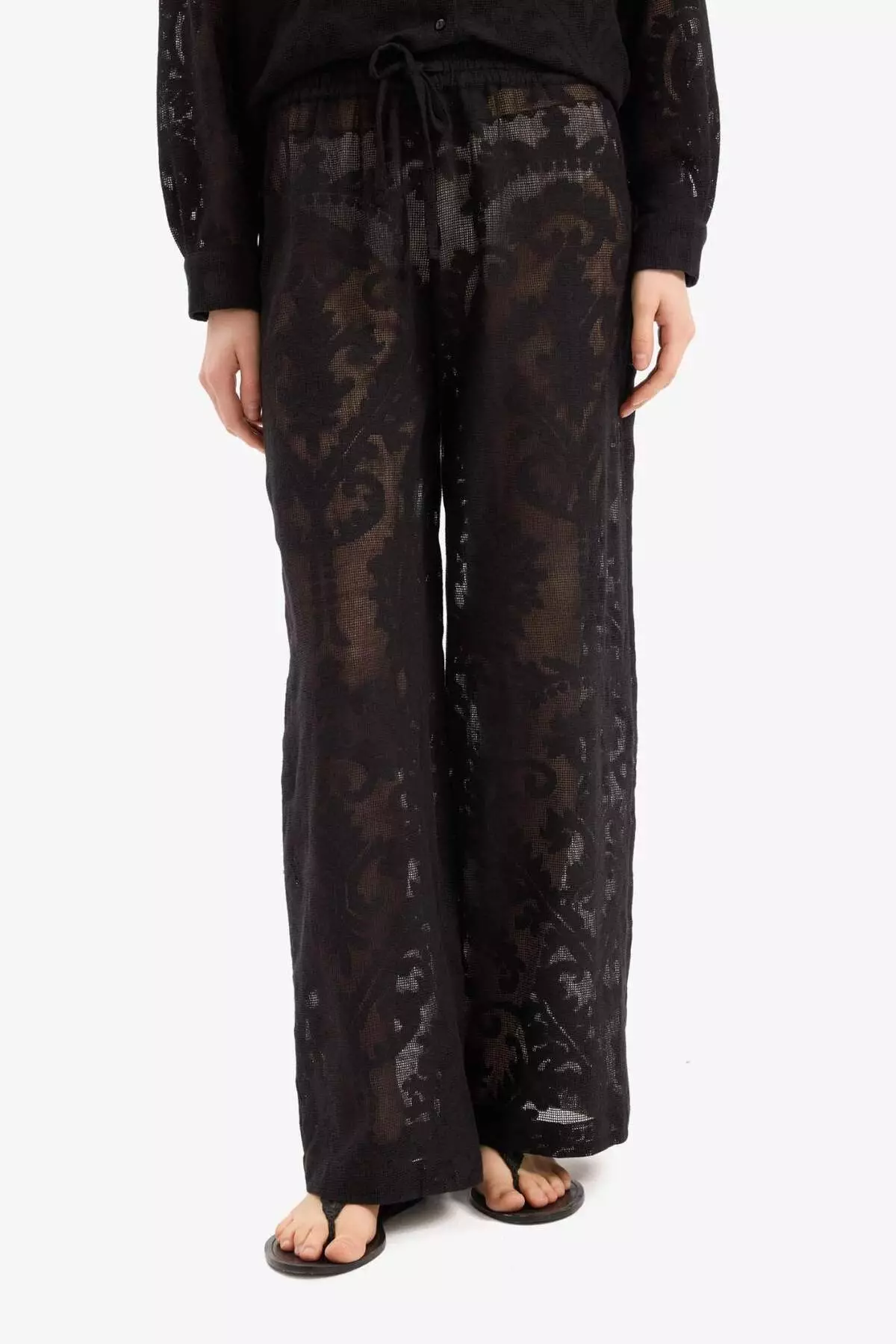 Lace Flexible Waist White Beach Pants-Fall in Love D9767Ax25Sm