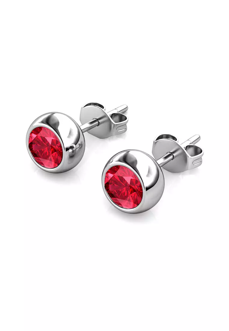 Birth Stone Moon Earring July Ruby WG - Anting Crystal Swarovski by Her Jewellery