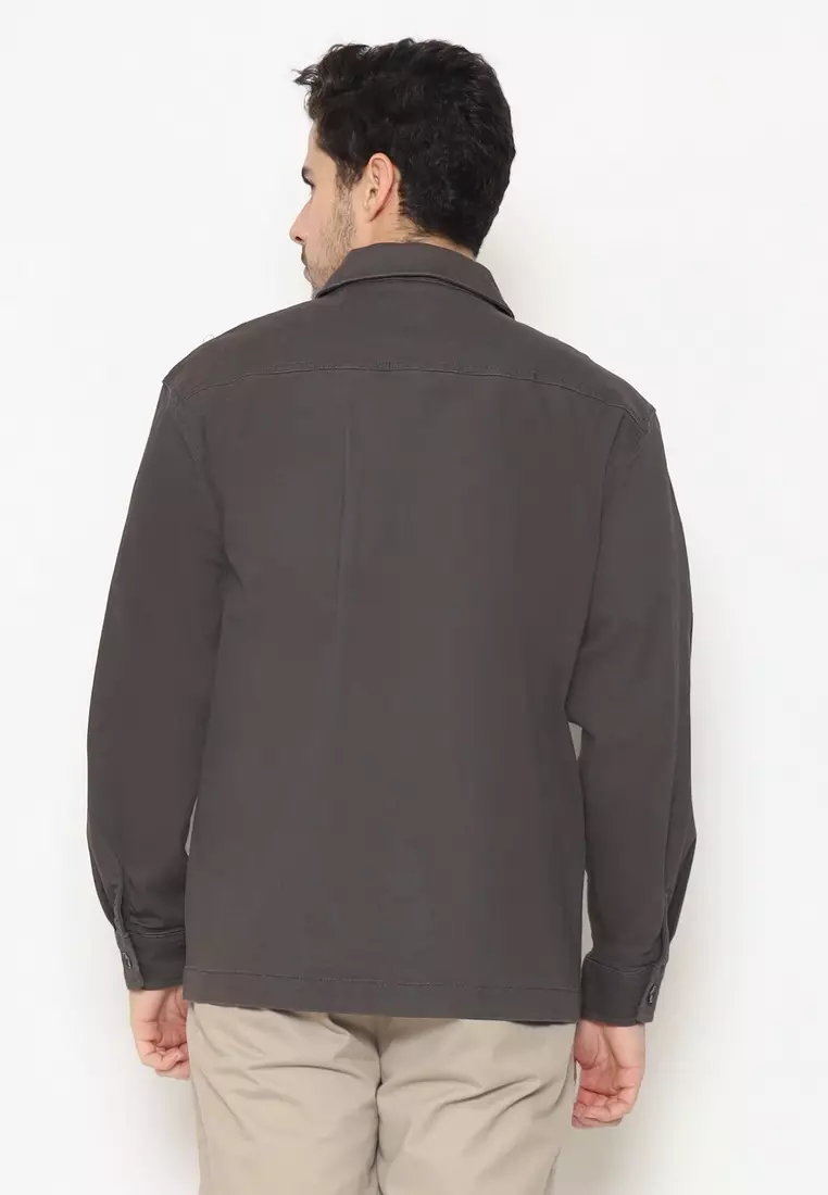 POLICE Kemeja Polos Semi Jaket Silver Stone Regular Fit Lengan Panjang Pria