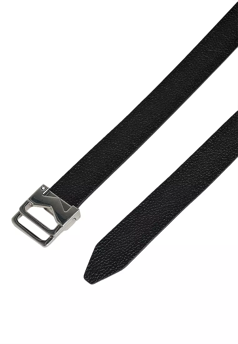 Horseshoe Buckle Grainy Reversible Leather Belt 35mm (tr)