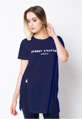 Long Tee Never Give Up Navy
