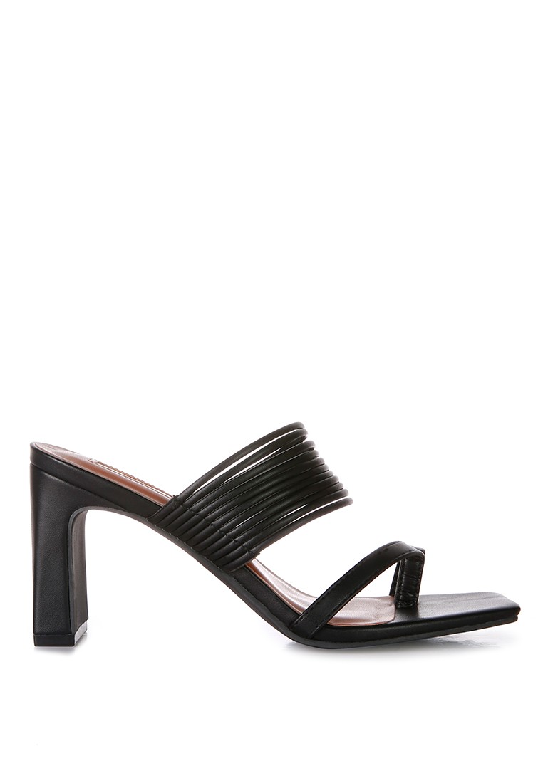 Black Mid Block Heel Sandals