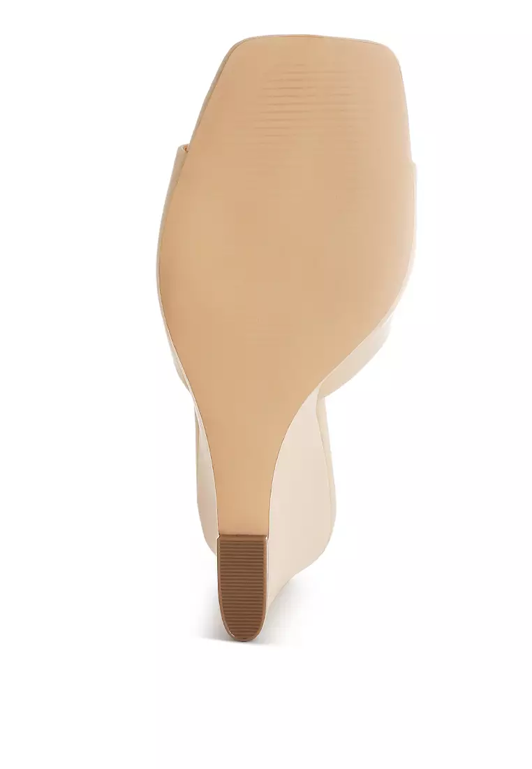 Recycled Faux Leather Wedge Sandals in Beige