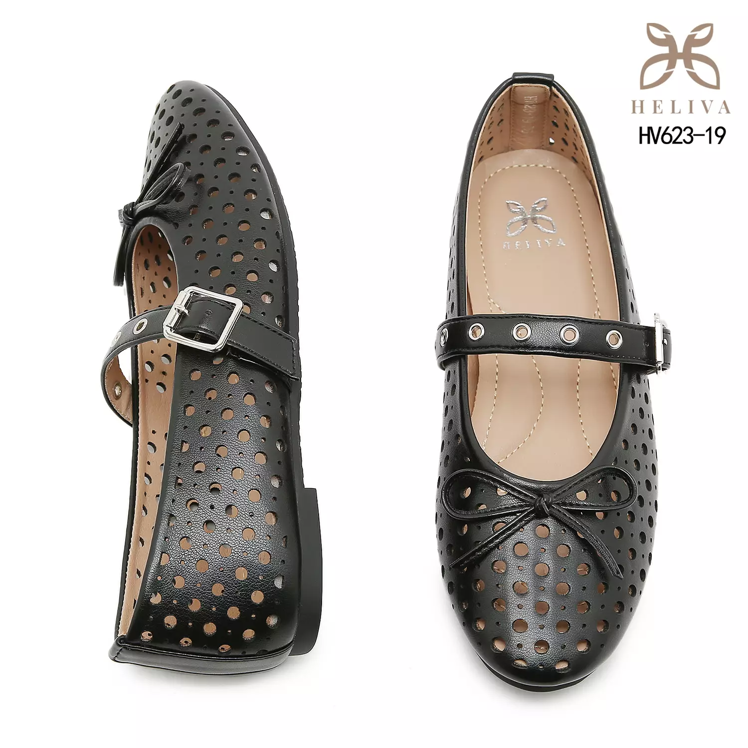 HELIVA SENIA Romantic Mary Jane Flats with Artistic Laser Pattern & Bow HV623-19