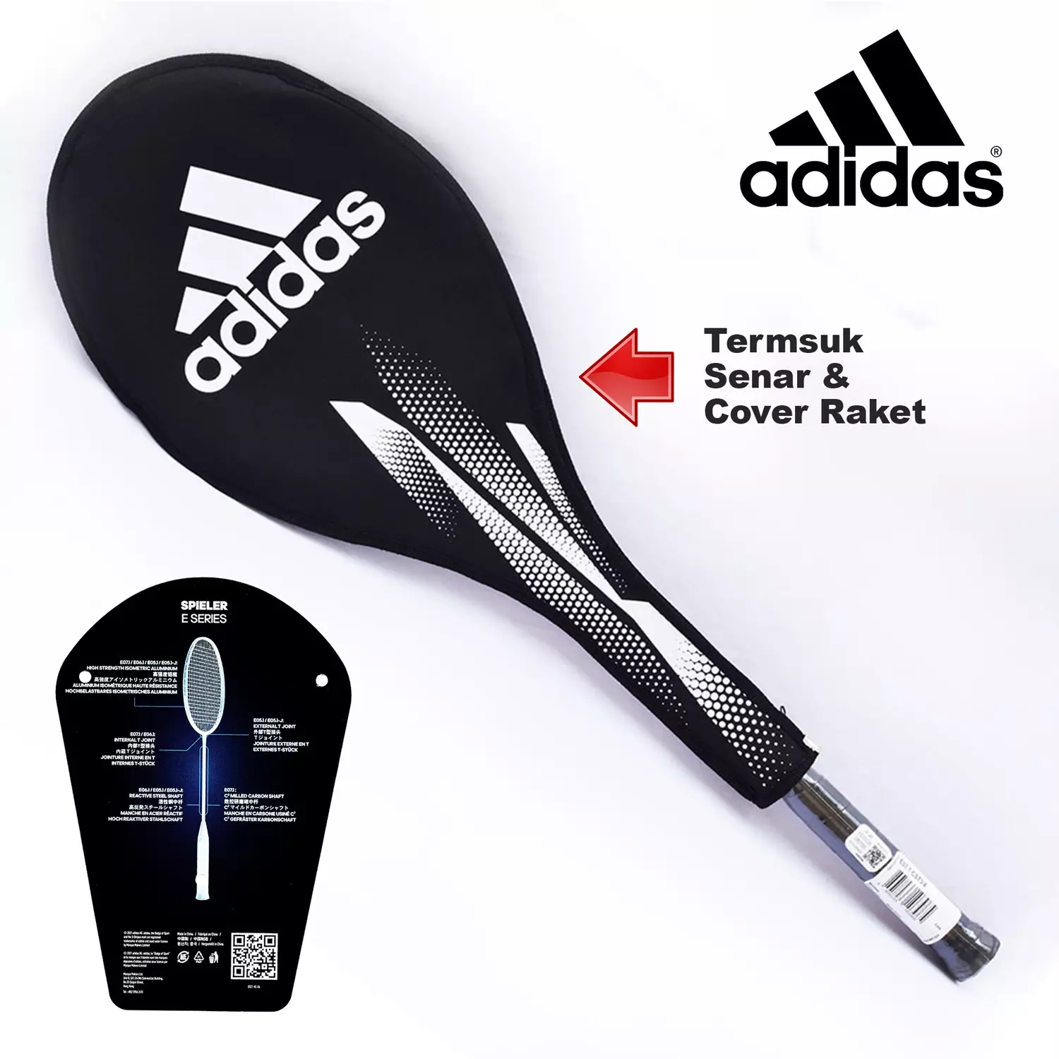 Paket Raket Badminton Spieler E07.1 Matte Silver dan Grip Adidas Overgrip Black
