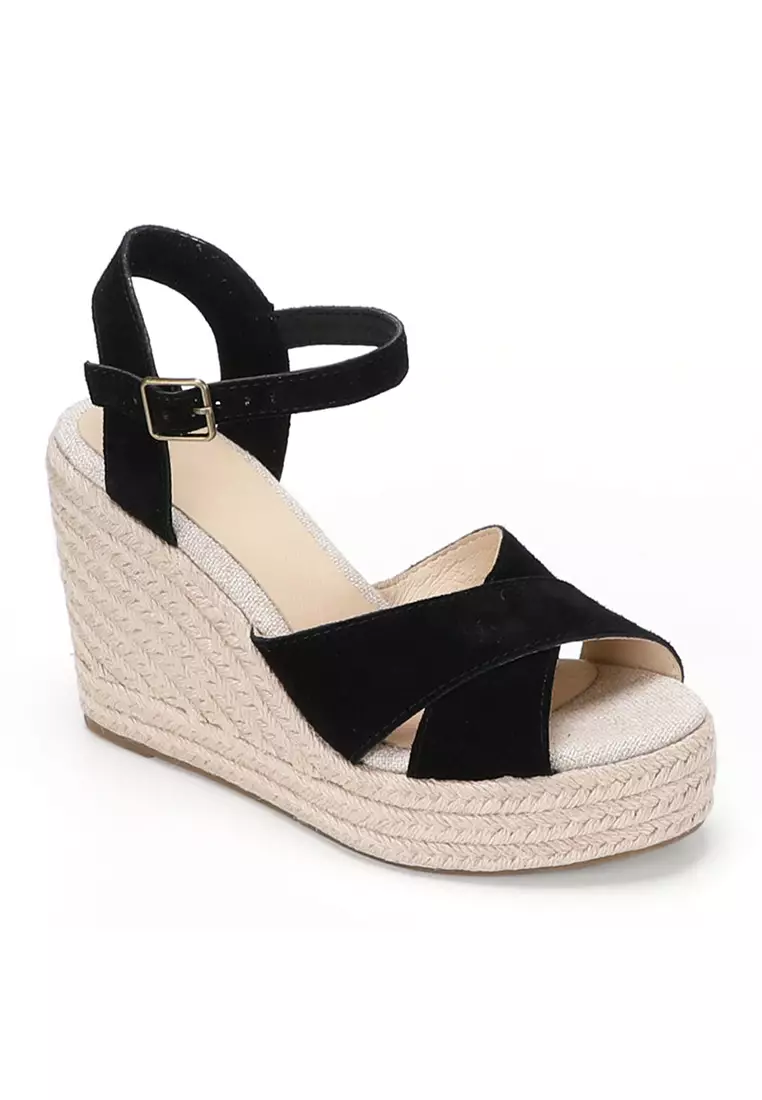 11CM Cow Suede Cross Strap Wedge Sandals HB2024128648