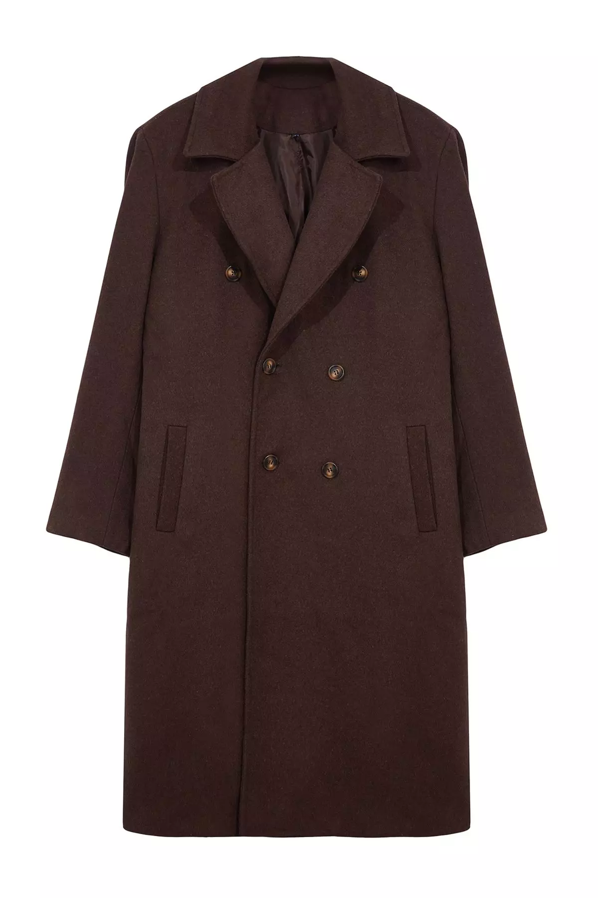 Brown Loose Fit Double Breasted Long Stitched Winter Coat TMNAW23KB00003