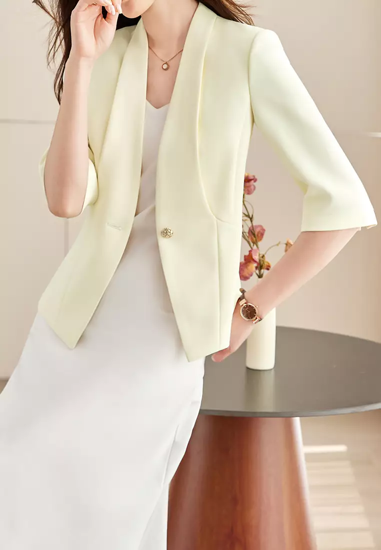 Single Button Short Sleeve Blazer YGH-EM2613