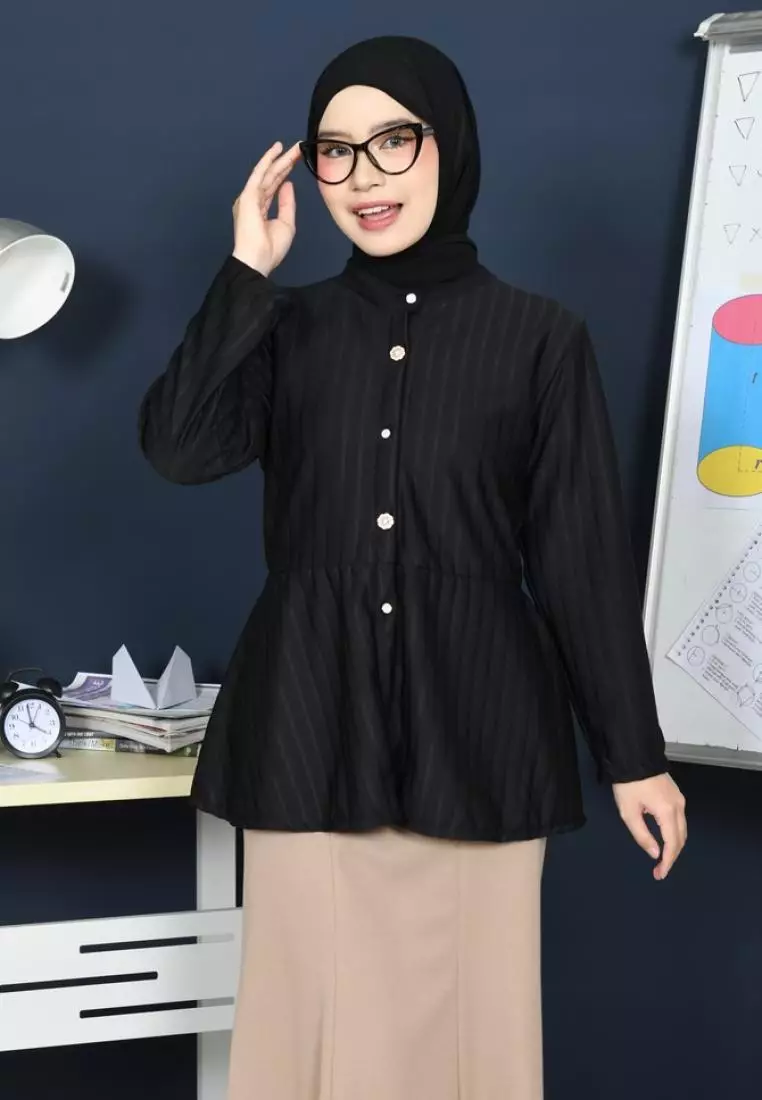 Naira Blouse Peplum Top - Black M19125 R101S2