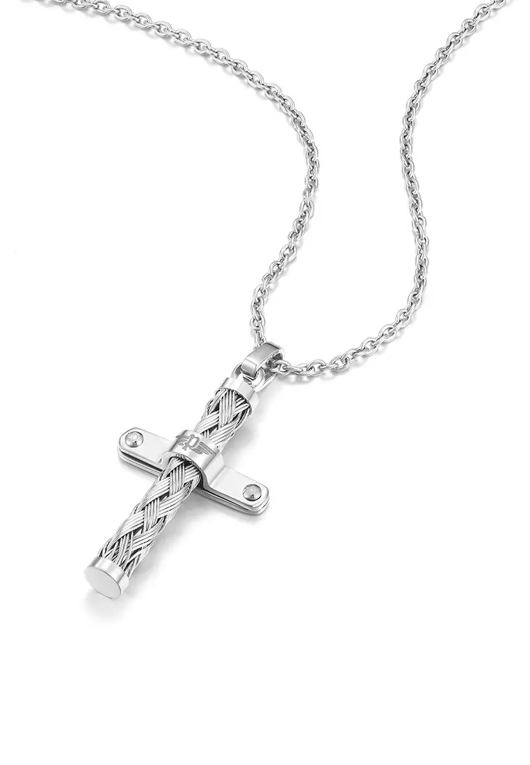 Police Crossed Silver Stainless Steel Necklace For Men PPEAGN0032402