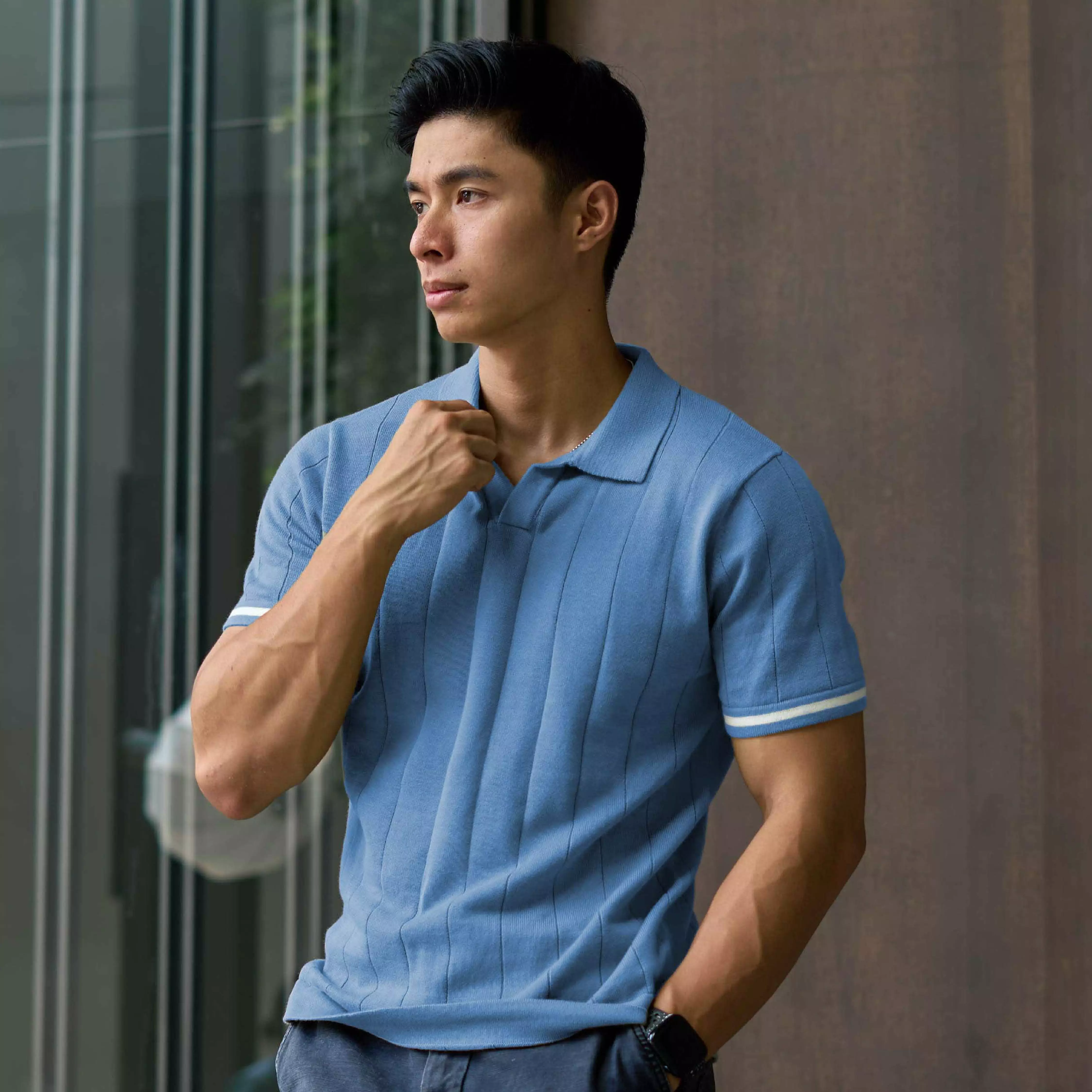 Kale Xander Blue / Polo Shirt rajut premium berbahan dasar cotton wool