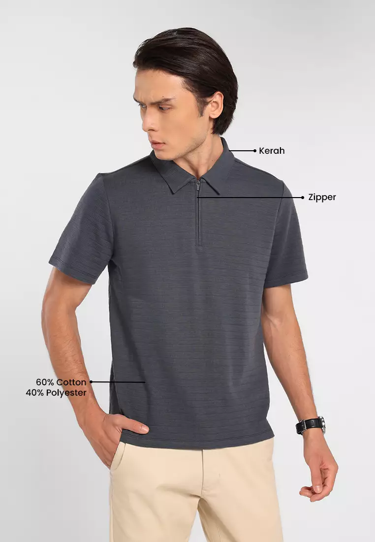 MANZONE - Kaos Polo Lengan Pendek Pria Grom 03 Slim Fit - Dark Grey Warna Grey_Dark
