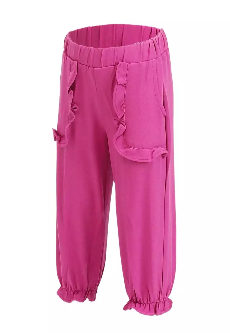 Yocelyn Celana Panjang Anak Perempuan Variasi Saku Pants Kids Daily Motif Polos Material Crepe ORIGINAL - Fuschia