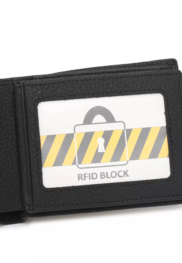 Men's Genuine Leather RFID Blocking Bi Fold Wallet - Black