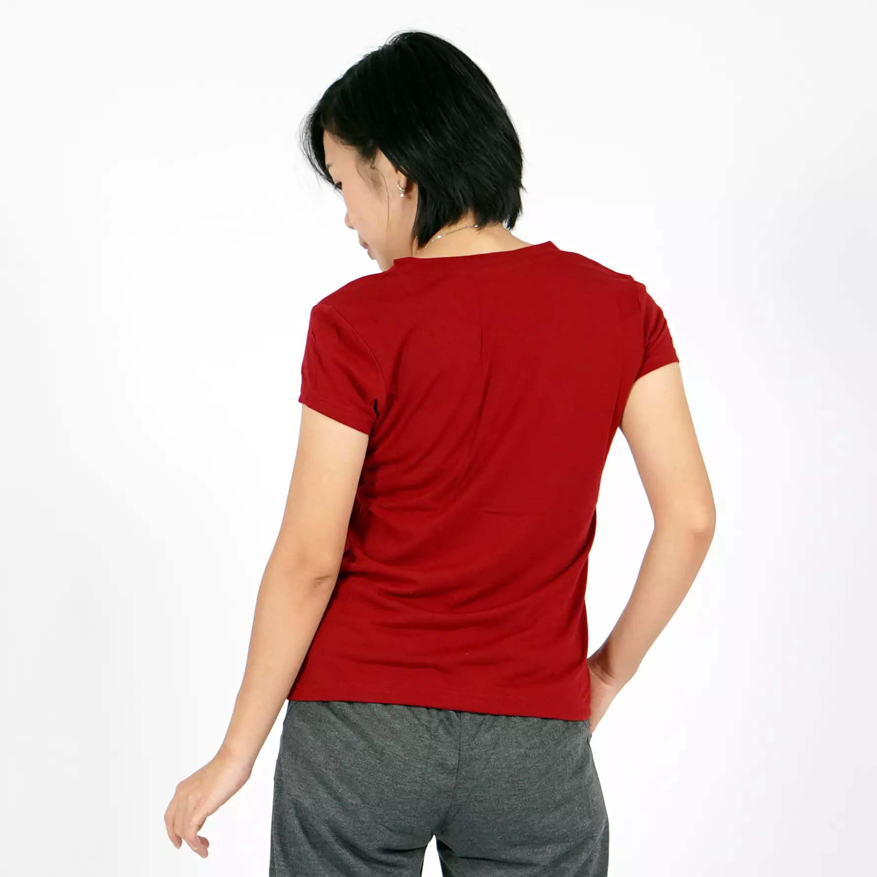 OKECHUKU Vioree T-Shirt V-Neck Oblong Polos Tangan Pendek Kaos Wanita Leher V - Marun