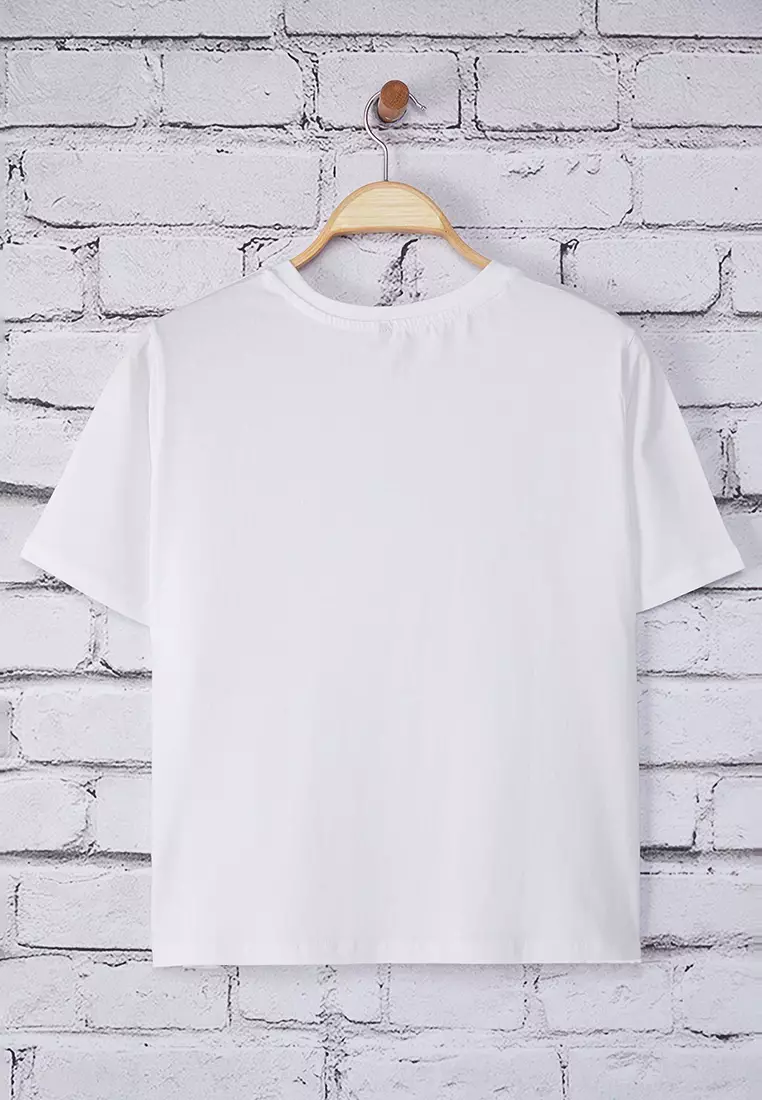 White Regular Fit Crop Plus Size T-Shirt Tbbss25Bf00061