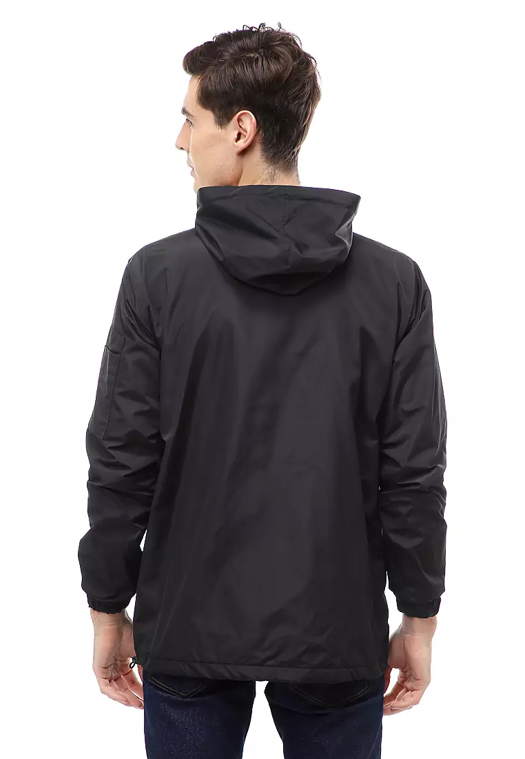 Clover Outerwear Jacket Hoodie Pria Waterproof Anti Air Material Taslan ORIGINAL - Black