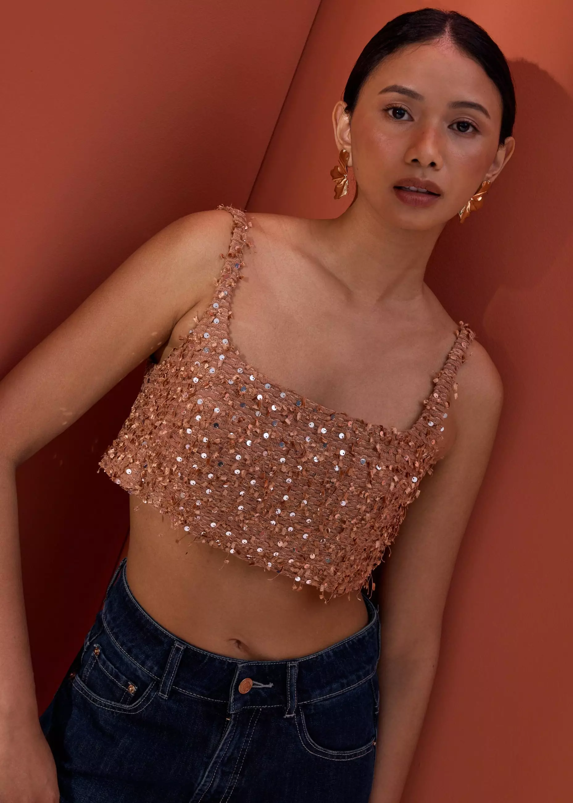 Atasan Wanita - BraFree by LB Sequin Square Neck Crop Top