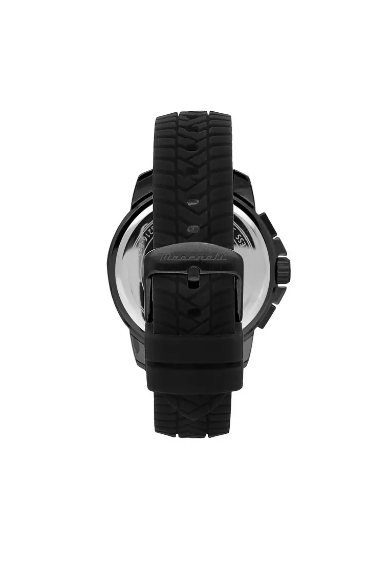 【2 Years Warranty】Maserati Successo 44mm Black Silicon Strap Men's Chronograph Quartz Watch R8871621011