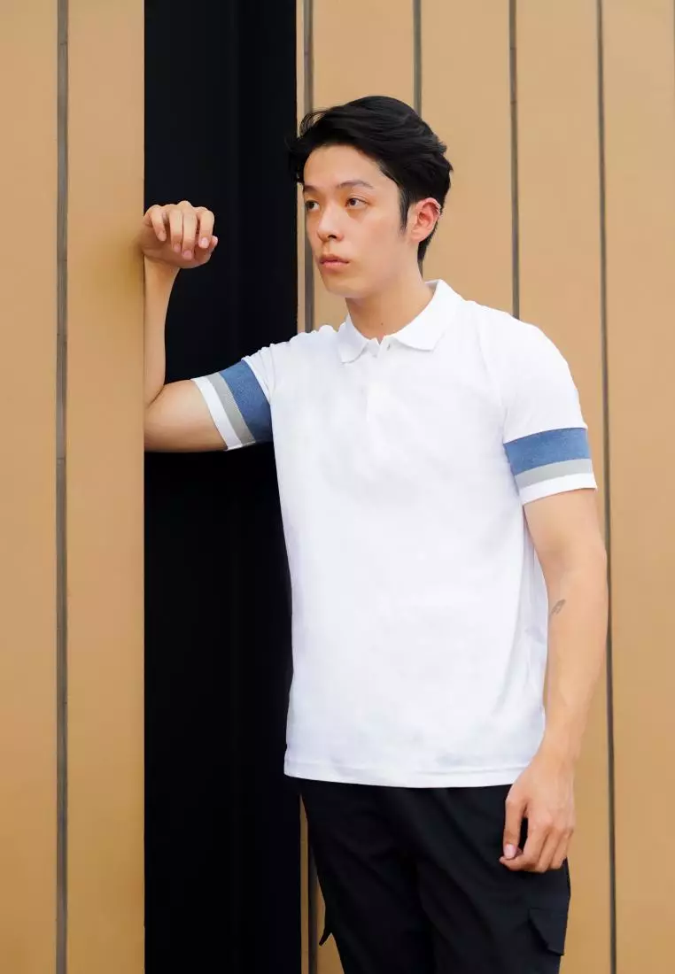 Kale Dion White Blue / Polo Shirt  Pria / Kaos Kerah Casual
