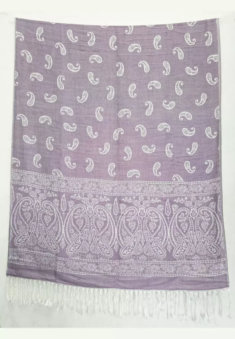 Reversible Viscose Paisley Pattern Pashmina Shawl Syal Wanita Lilac