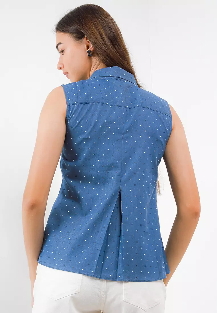 Alba Denim Blouse In Blue Print