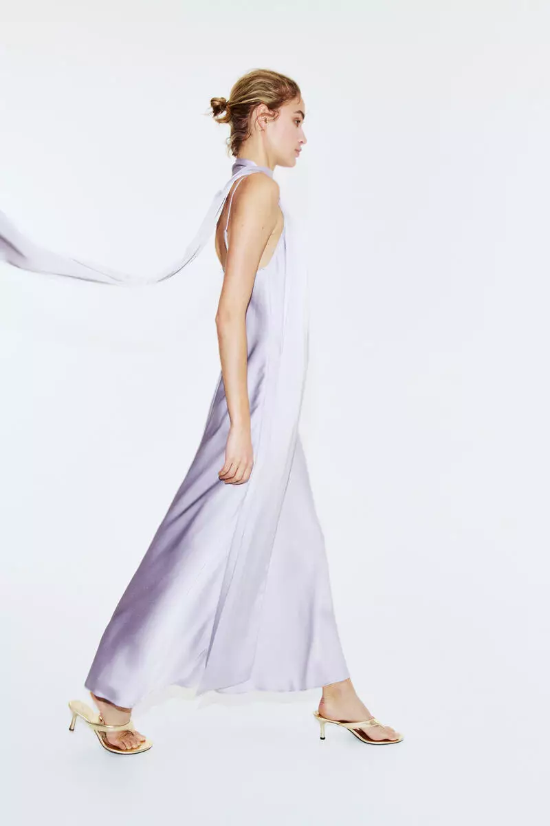 Strappy satin dress with scarf