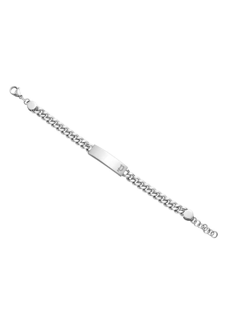 Police Strip II P-Logo Cuban Chain Silver Stainless Steel Bracelet For Men PPEAGB0010401