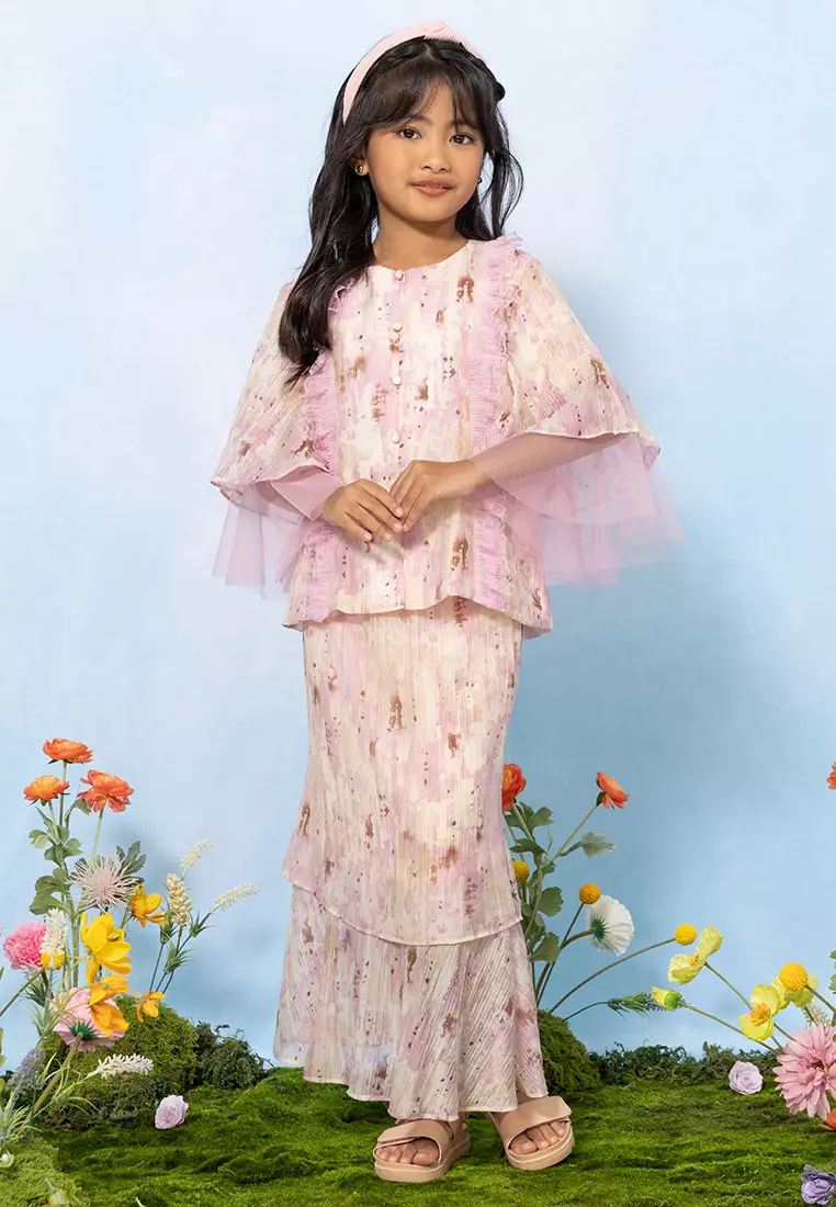 Buy Lubna Kids Pleated Kurung Ruffle and Skirt Set Online | ZALORA Malaysia