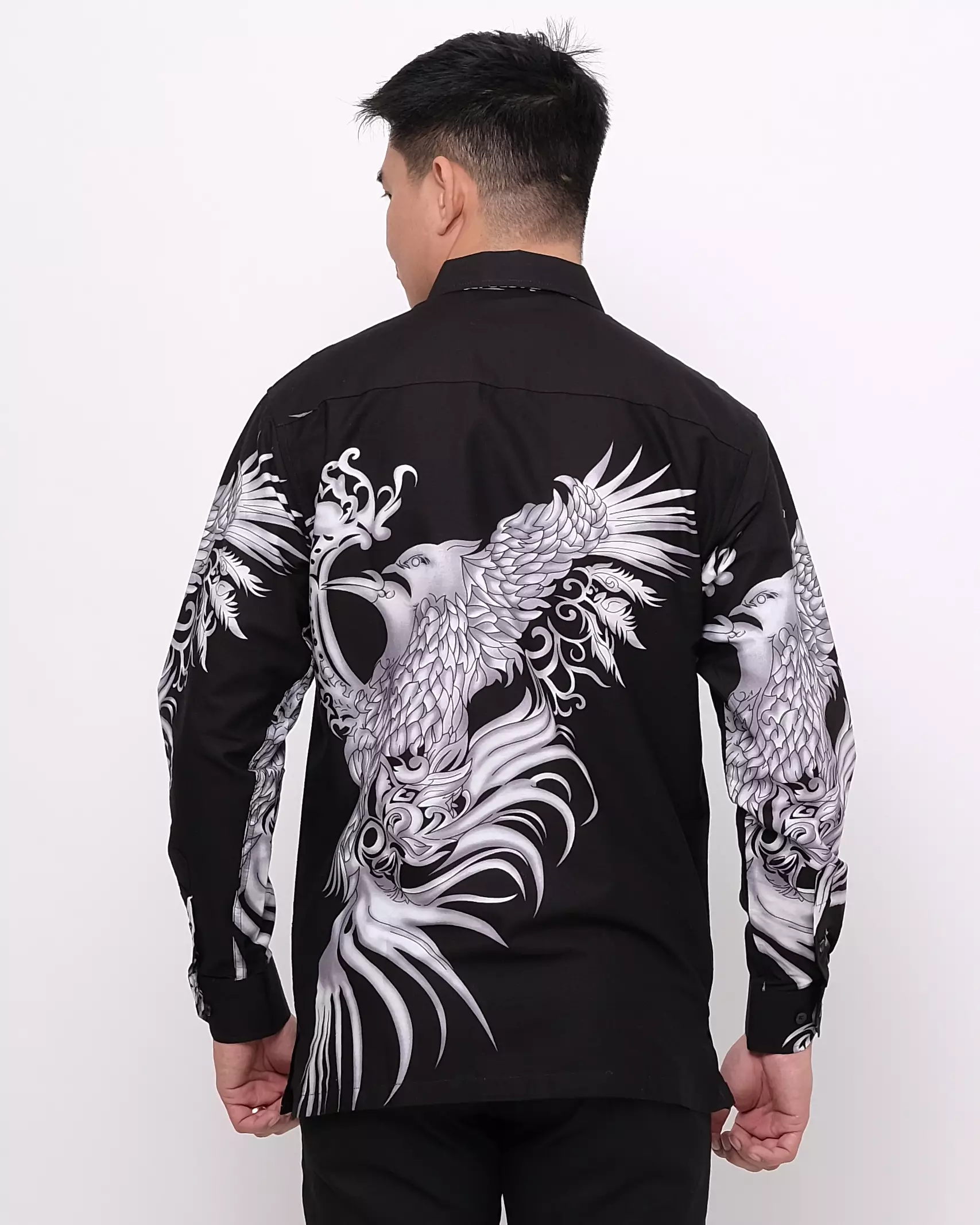 Andre Michel Kemeja Batik Lengan Panjang Hitam Motif Burung Putih 16746