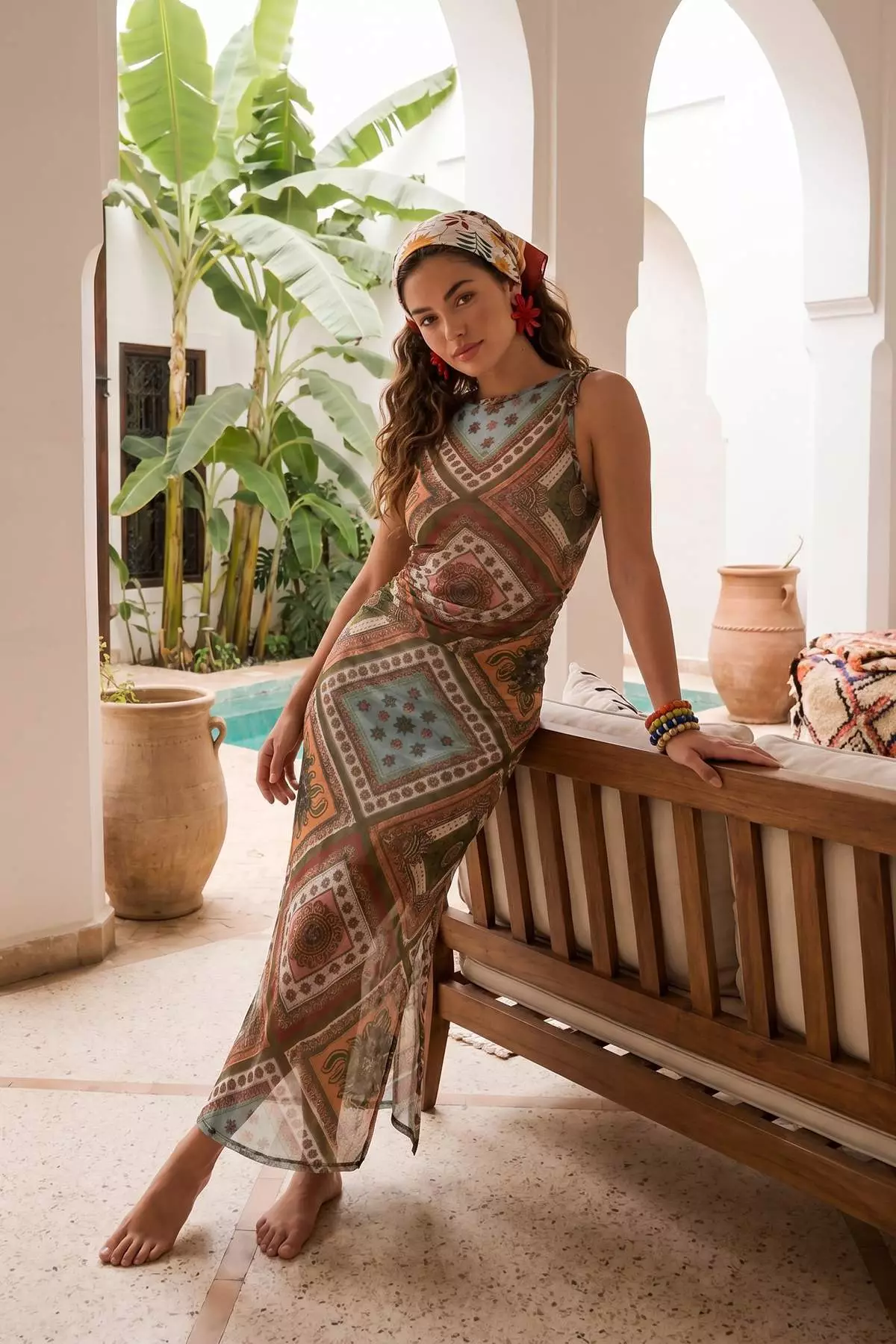 Buy Trendyol Geometric Patterned Woven Maxi Transparent Beach Dress Tbess26El00081 2026 Online