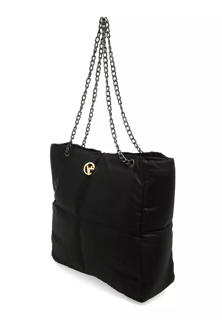 Reina Puffy Bag Two Ropes Smooth Shiny And Plain - Hitam