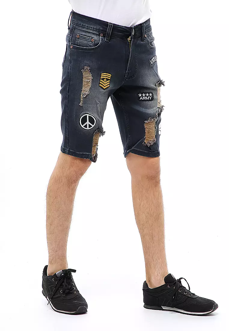 Locko Short Pants Ripped Jeans Celana Pendek Pria Sticker Motive Material Denim ORIGINAL - Biothing