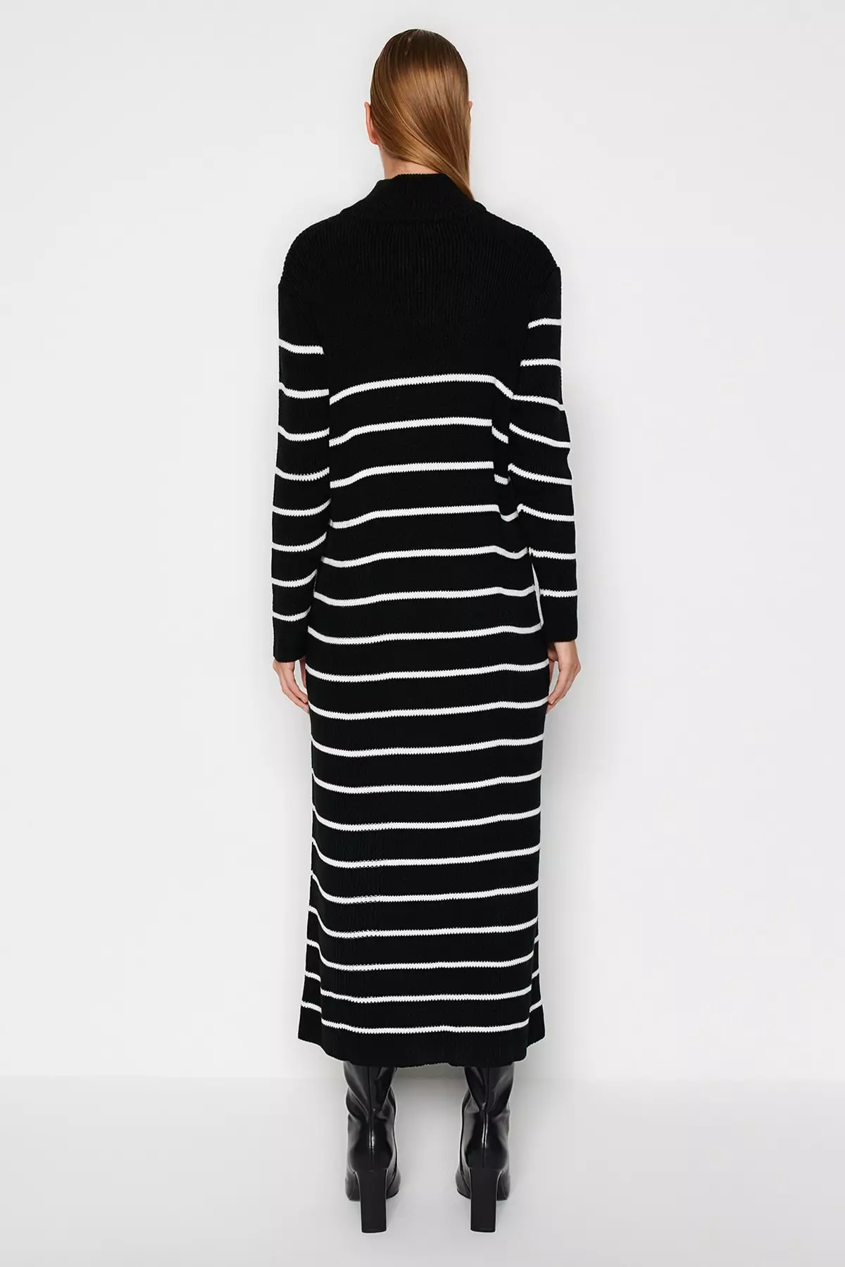 Striped Sweater Dress with Zipper Detail