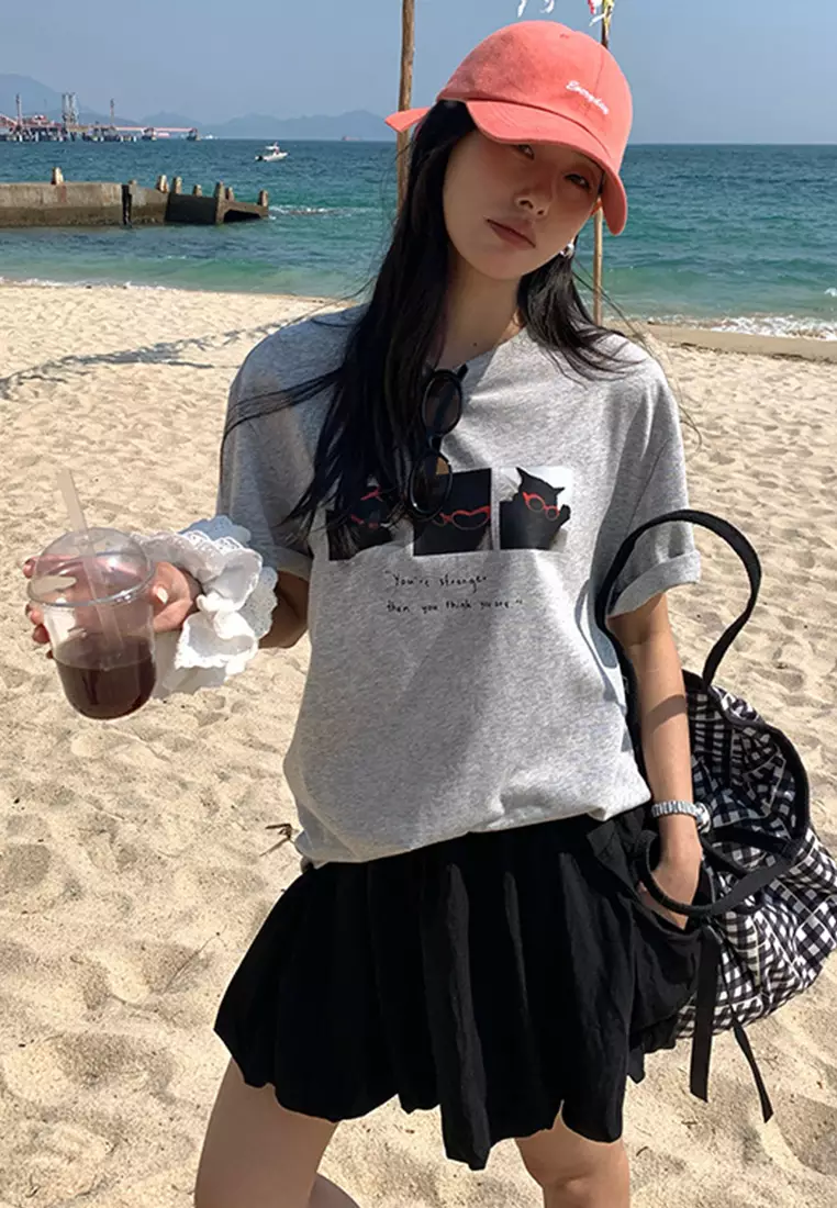 2025 Summer Printed Simple Round Neck T-shirt CA25042919GY