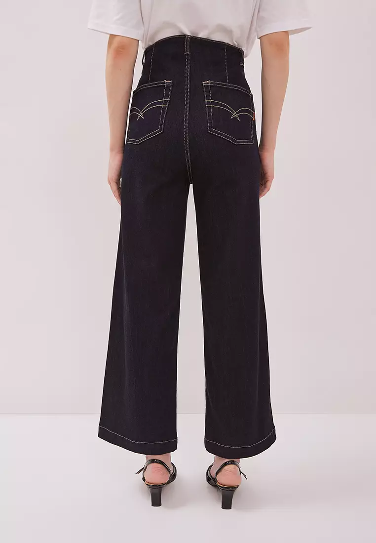 DUST Celana Waistless Baggy Wide Leg Jeans Namara Dark Blue (D.39137)