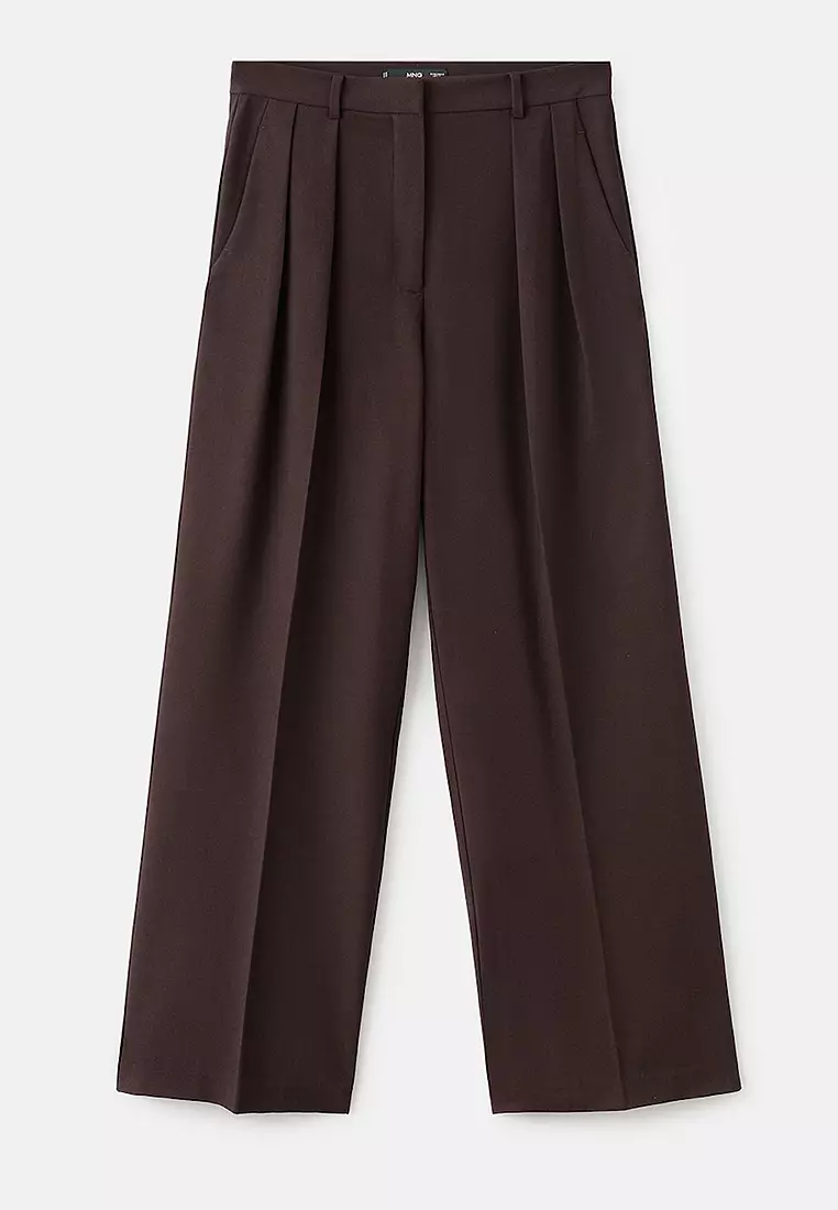 Wide-Leg Mid-Rise Pleated Trousers