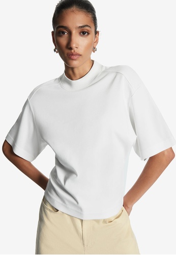 COS white Boxy-Fit Mock-Neck T-Shirt E04B3AAF0D2824GS_1