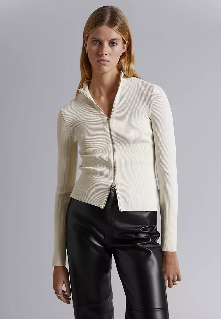 White zip up cardigan best sale