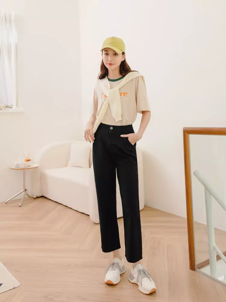 Buy OBSTYLE Solid Color Cotton Straight Leg Floor-Length Pants with ...