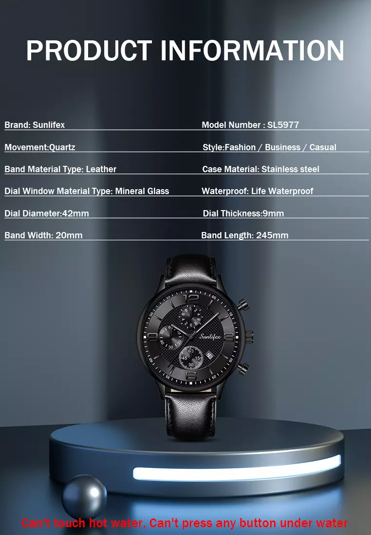 Jam Tangan Pria Kalender Kuarsa Bisnis Klasik Anti Air Tali Kulit Jam Tangan Cowok black