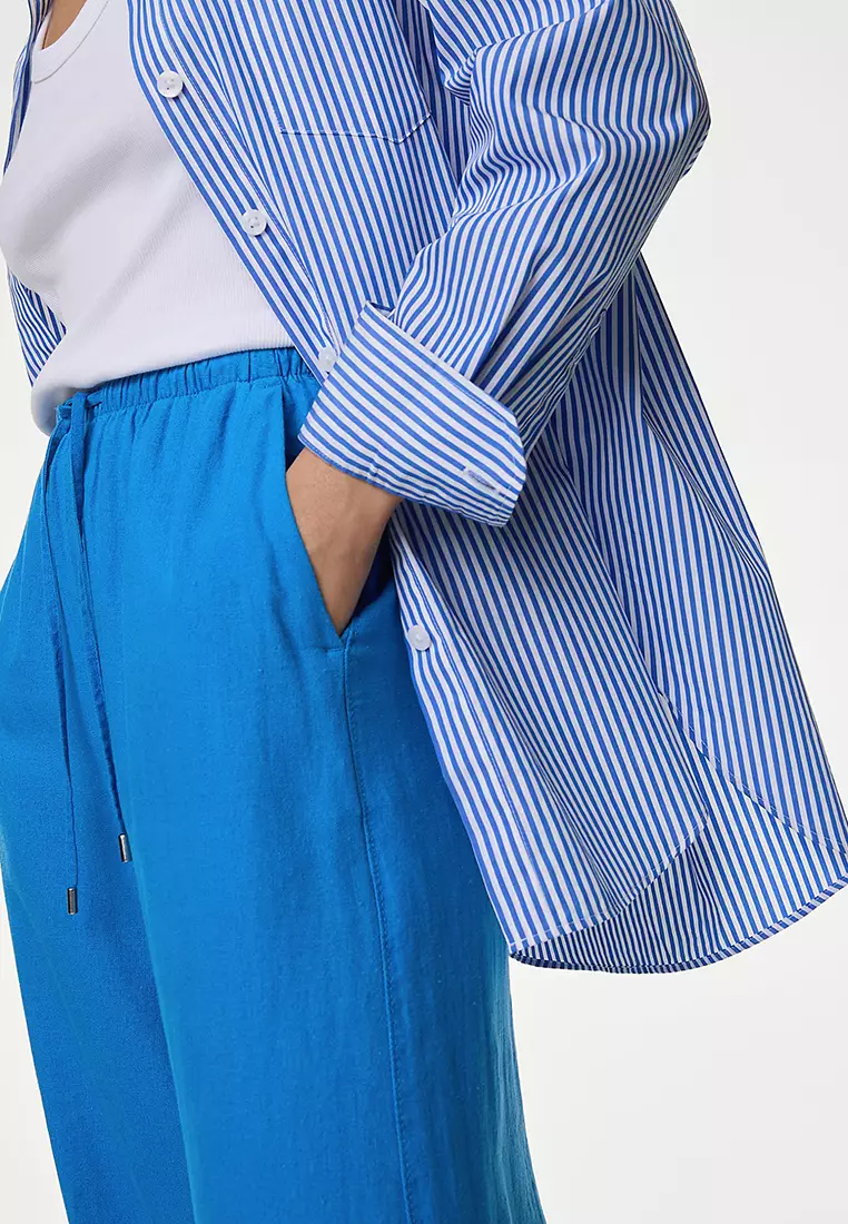 Linen Blend Wide Leg Trousers