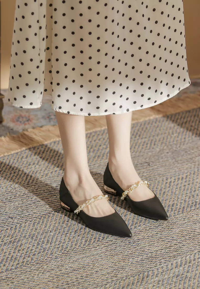 2.5CM Pearl Chain Strap Mary Jane Shoes IF2218