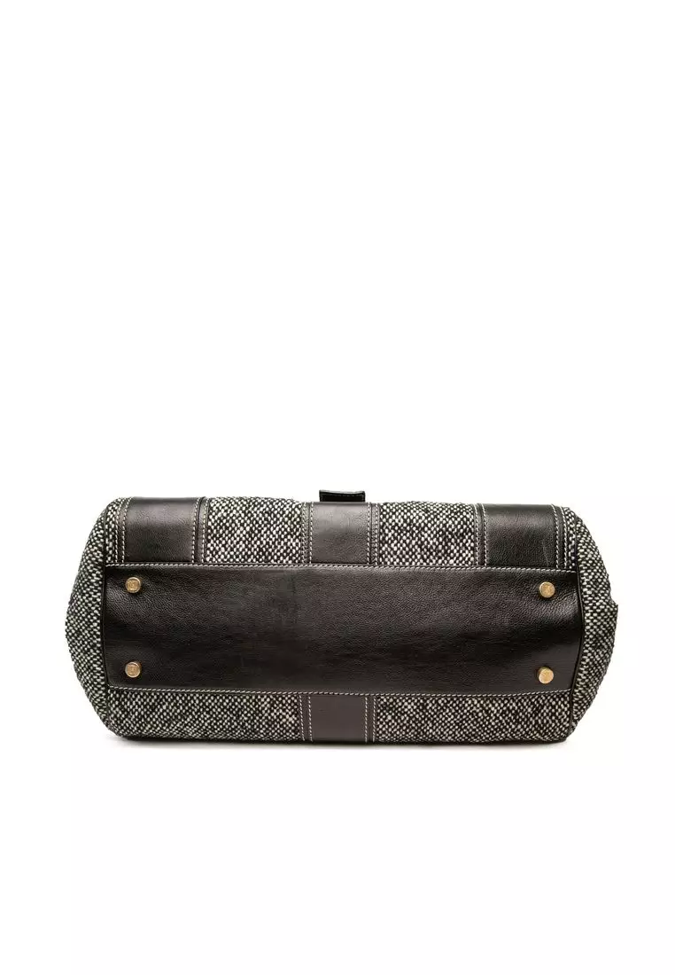 Pre-Loved Celine Tweed And Leather Ella Frame Handbag